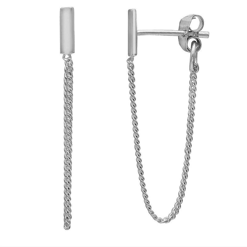 New Sterling Silver Bar Chain Earrings
